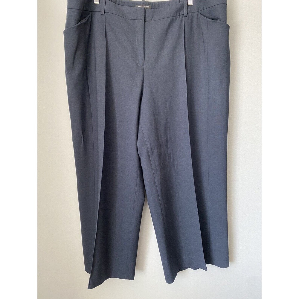 Lafayette 148 Wide Leg Pants Women's Size 24W Navy Virgin Wool Stretch Trousers